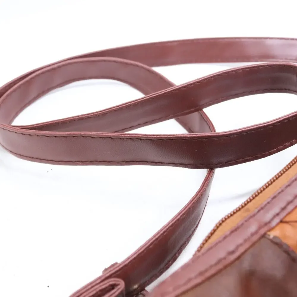 Vtg Patch Leather Crossbody Handbag Women M Brown Tone Colorblock Purse Bag